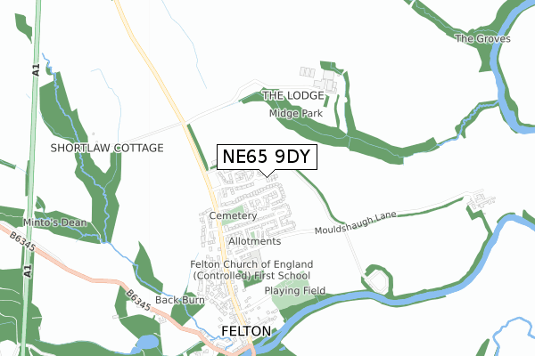 NE65 9DY map - small scale - OS Open Zoomstack (Ordnance Survey)