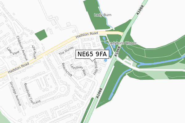 NE65 9FA map - large scale - OS Open Zoomstack (Ordnance Survey)