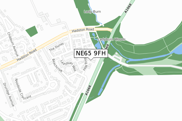 NE65 9FH map - large scale - OS Open Zoomstack (Ordnance Survey)