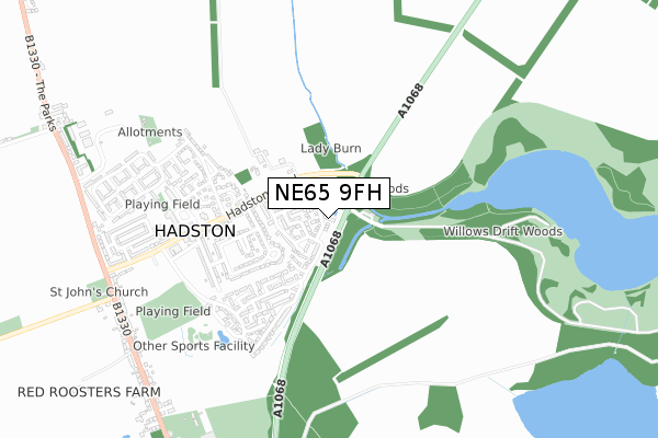 NE65 9FH map - small scale - OS Open Zoomstack (Ordnance Survey)