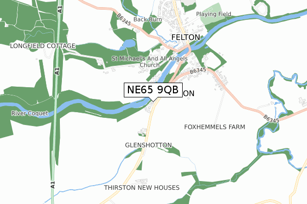NE65 9QB map - small scale - OS Open Zoomstack (Ordnance Survey)