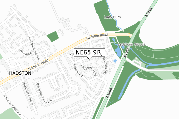 NE65 9RJ map - large scale - OS Open Zoomstack (Ordnance Survey)