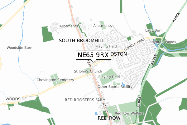 NE65 9RX map - small scale - OS Open Zoomstack (Ordnance Survey)