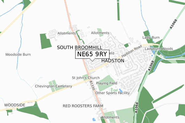 NE65 9RY map - small scale - OS Open Zoomstack (Ordnance Survey)