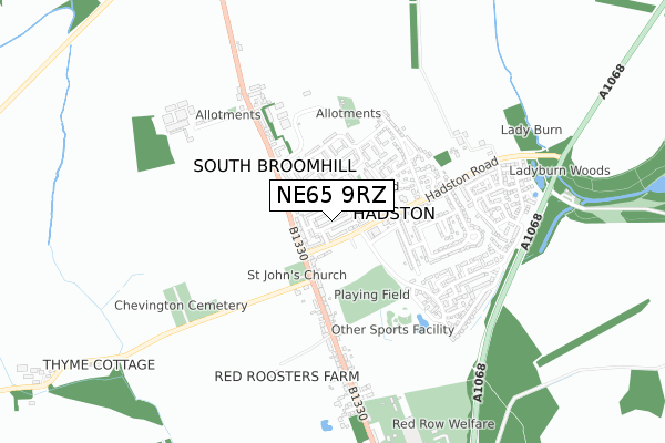 NE65 9RZ map - small scale - OS Open Zoomstack (Ordnance Survey)