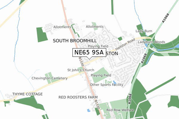 NE65 9SA map - small scale - OS Open Zoomstack (Ordnance Survey)