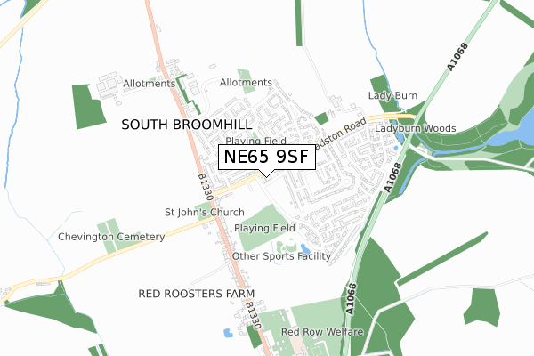 NE65 9SF map - small scale - OS Open Zoomstack (Ordnance Survey)