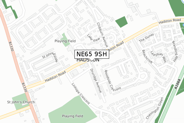 NE65 9SH map - large scale - OS Open Zoomstack (Ordnance Survey)