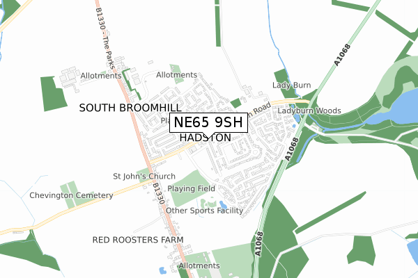 NE65 9SH map - small scale - OS Open Zoomstack (Ordnance Survey)