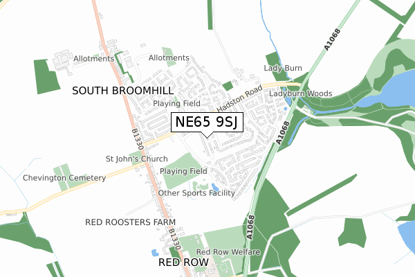 NE65 9SJ map - small scale - OS Open Zoomstack (Ordnance Survey)