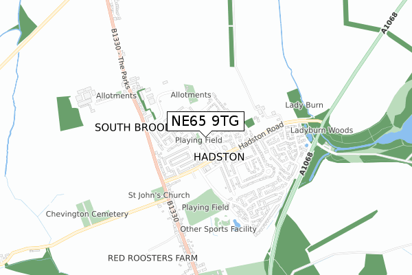 NE65 9TG map - small scale - OS Open Zoomstack (Ordnance Survey)
