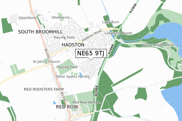 NE65 9TJ map - small scale - OS Open Zoomstack (Ordnance Survey)