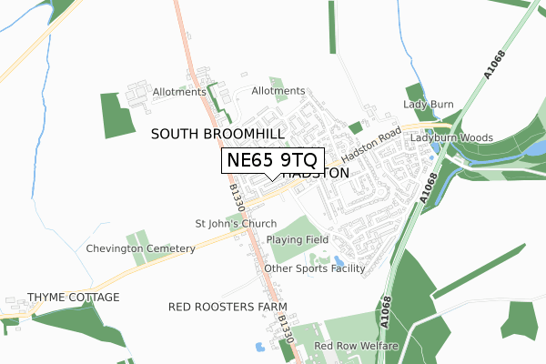NE65 9TQ map - small scale - OS Open Zoomstack (Ordnance Survey)