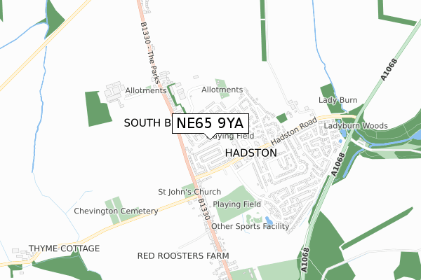 NE65 9YA map - small scale - OS Open Zoomstack (Ordnance Survey)