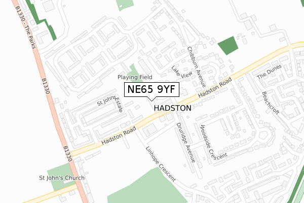 NE65 9YF map - large scale - OS Open Zoomstack (Ordnance Survey)