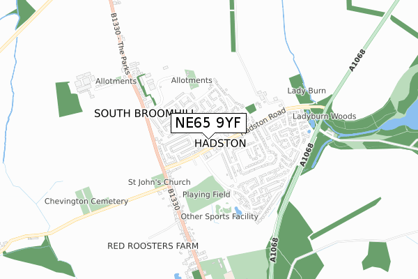 NE65 9YF map - small scale - OS Open Zoomstack (Ordnance Survey)