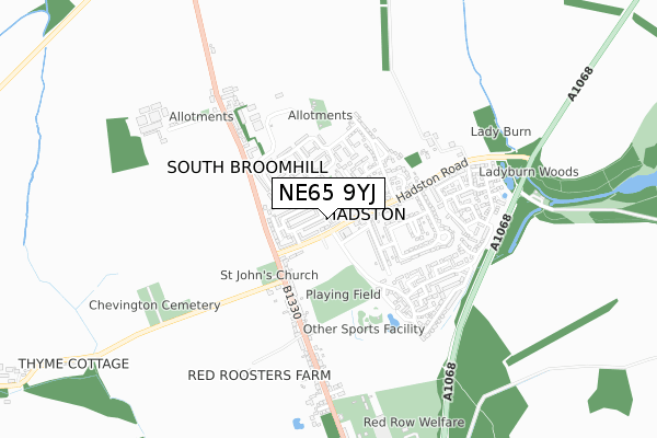 NE65 9YJ map - small scale - OS Open Zoomstack (Ordnance Survey)