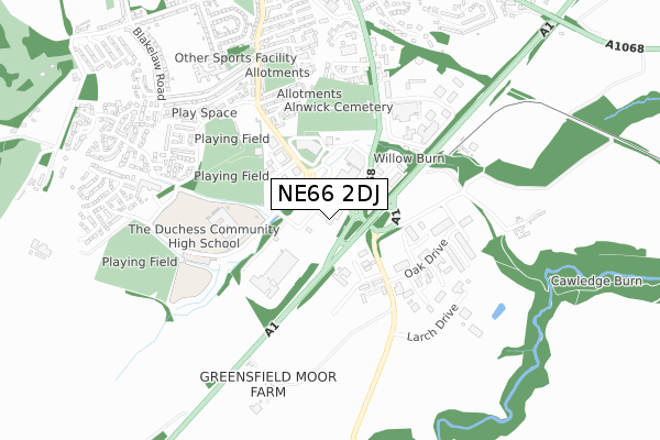NE66 2DJ map - small scale - OS Open Zoomstack (Ordnance Survey)