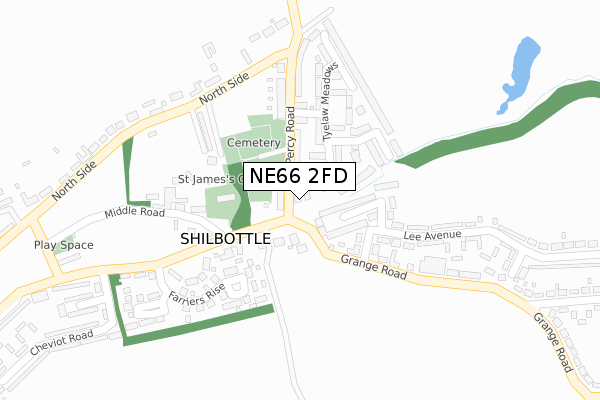 NE66 2FD map - large scale - OS Open Zoomstack (Ordnance Survey)