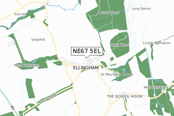NE67 5EL map - small scale - OS Open Zoomstack (Ordnance Survey)