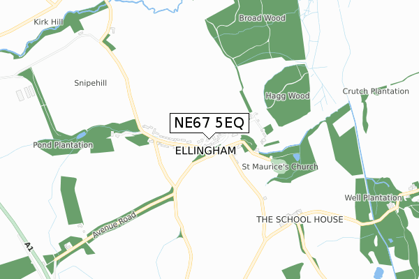 NE67 5EQ map - small scale - OS Open Zoomstack (Ordnance Survey)
