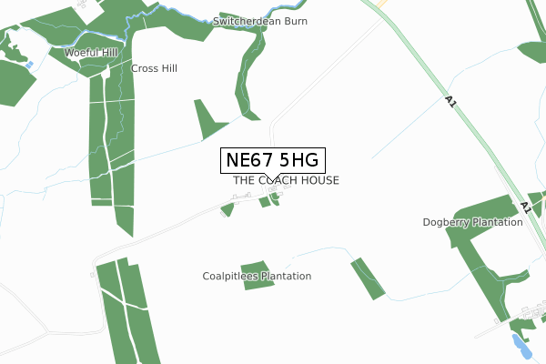 NE67 5HG map - small scale - OS Open Zoomstack (Ordnance Survey)