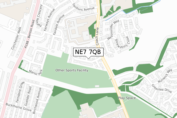 NE7 7QB map - large scale - OS Open Zoomstack (Ordnance Survey)