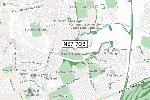 NE7 7QB map - small scale - OS Open Zoomstack (Ordnance Survey)