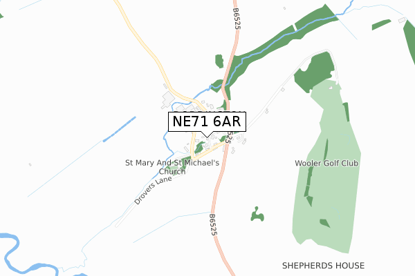 NE71 6AR map - small scale - OS Open Zoomstack (Ordnance Survey)