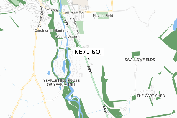 NE71 6QJ map - small scale - OS Open Zoomstack (Ordnance Survey) NE71 6QJ map - small scale - OS Open Zoomstack (Ordnance Survey)