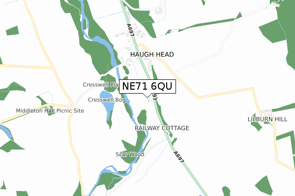 NE71 6QU map - small scale - OS Open Zoomstack (Ordnance Survey) NE71 6QU map - small scale - OS Open Zoomstack (Ordnance Survey)