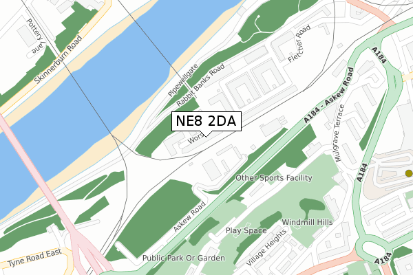 NE8 2DA map - large scale - OS Open Zoomstack (Ordnance Survey)