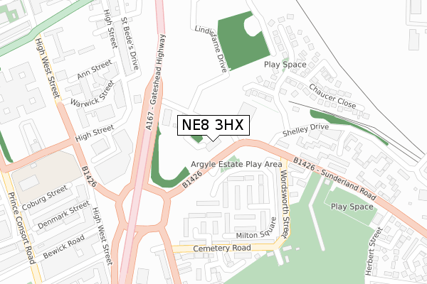 NE8 3HX map - large scale - OS Open Zoomstack (Ordnance Survey)