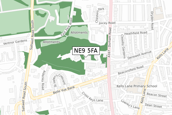 NE9 5FA map - large scale - OS Open Zoomstack (Ordnance Survey)