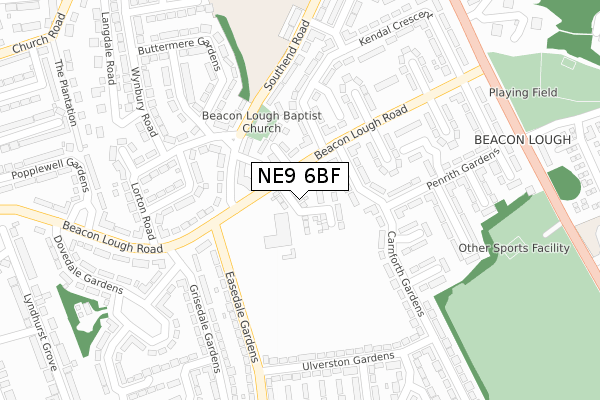 NE9 6BF map - large scale - OS Open Zoomstack (Ordnance Survey)