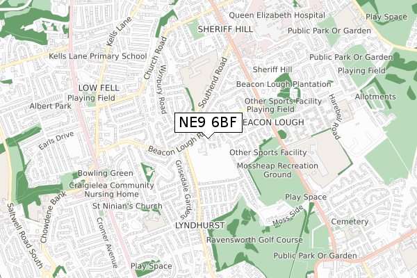 NE9 6BF map - small scale - OS Open Zoomstack (Ordnance Survey)