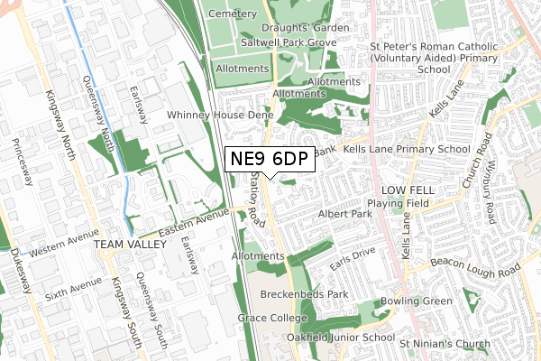 NE9 6DP map - small scale - OS Open Zoomstack (Ordnance Survey)