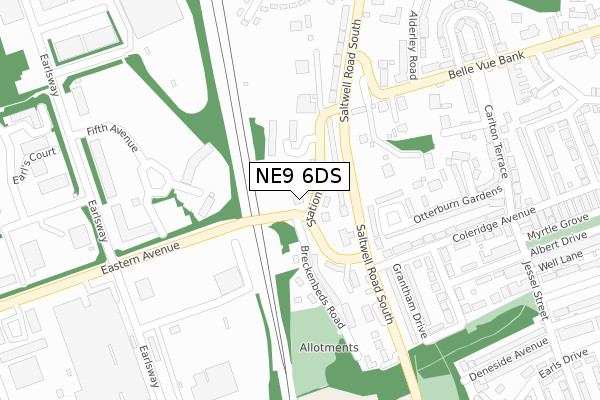 NE9 6DS map - large scale - OS Open Zoomstack (Ordnance Survey)