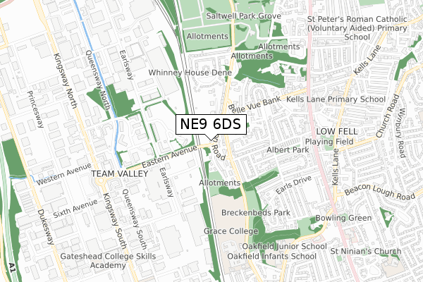 NE9 6DS map - small scale - OS Open Zoomstack (Ordnance Survey)