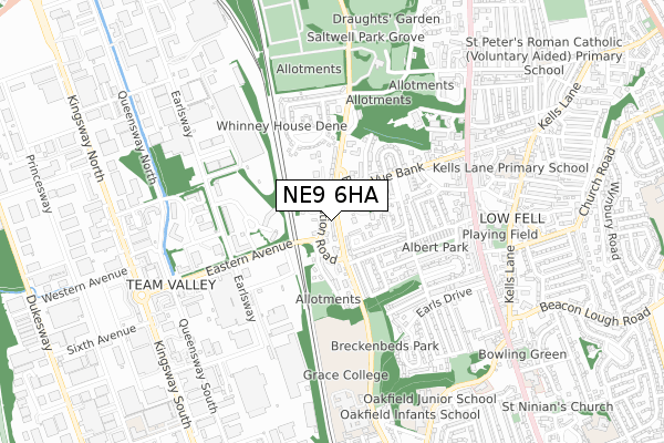 NE9 6HA map - small scale - OS Open Zoomstack (Ordnance Survey)