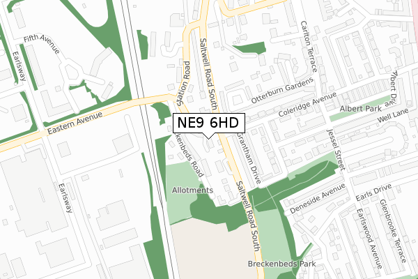 NE9 6HD map - large scale - OS Open Zoomstack (Ordnance Survey)