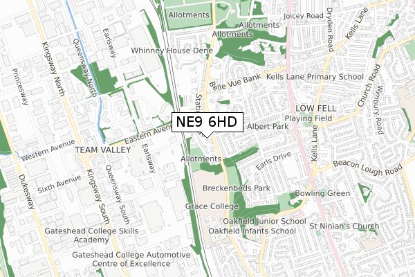 NE9 6HD map - small scale - OS Open Zoomstack (Ordnance Survey)