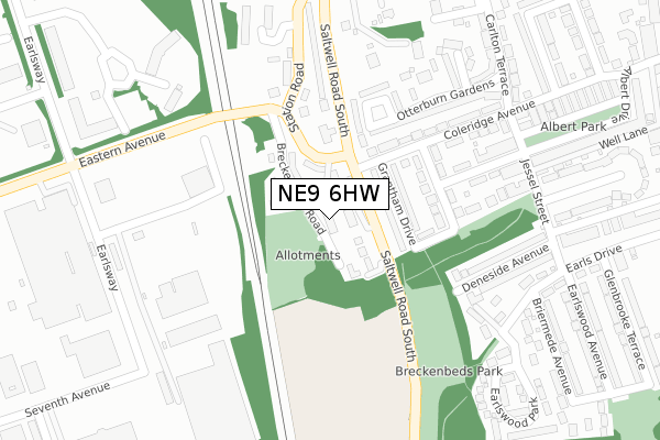 NE9 6HW map - large scale - OS Open Zoomstack (Ordnance Survey)