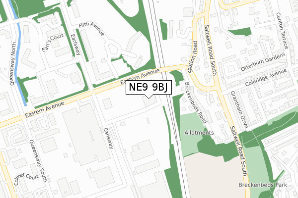 NE9 9BJ map - large scale - OS Open Zoomstack (Ordnance Survey)
