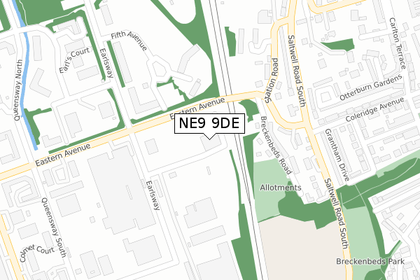 NE9 9DE map - large scale - OS Open Zoomstack (Ordnance Survey)