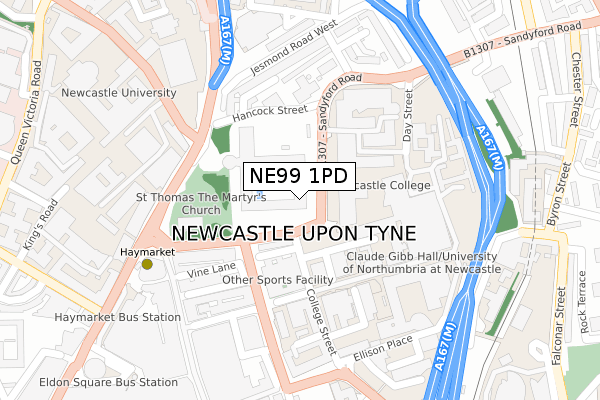 NE99 1PD map - large scale - OS Open Zoomstack (Ordnance Survey)