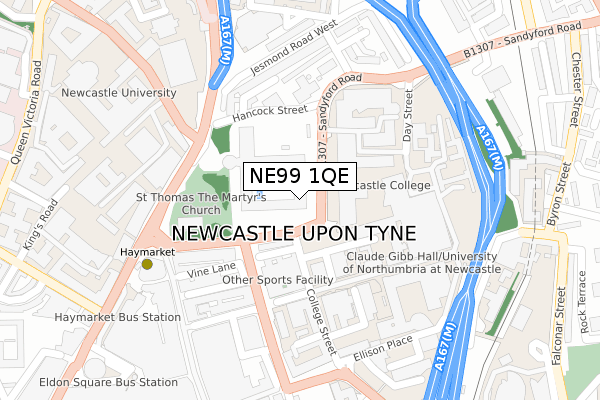 NE99 1QE map - large scale - OS Open Zoomstack (Ordnance Survey)