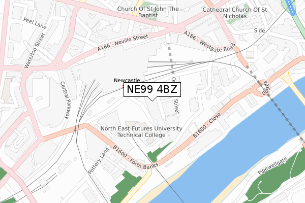 NE99 4BZ map - large scale - OS Open Zoomstack (Ordnance Survey)