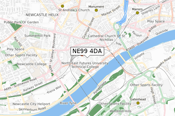 NE99 4DA map - small scale - OS Open Zoomstack (Ordnance Survey)