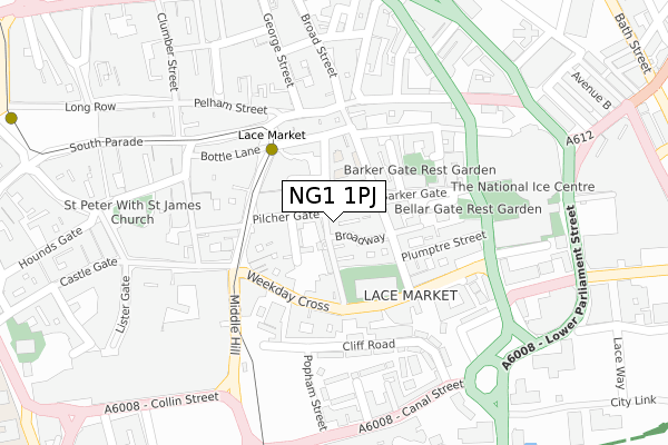NG1 1PJ map - large scale - OS Open Zoomstack (Ordnance Survey)